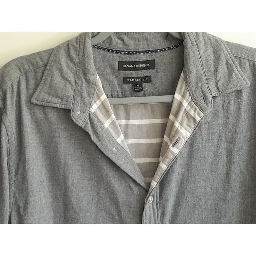 Banana Republic Mens Camden Fit Soft Flannel Size Medium Button Down Shirt Gray